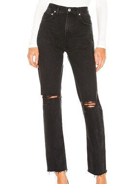Agolde Black High-Rise Distressed Straight Jeans